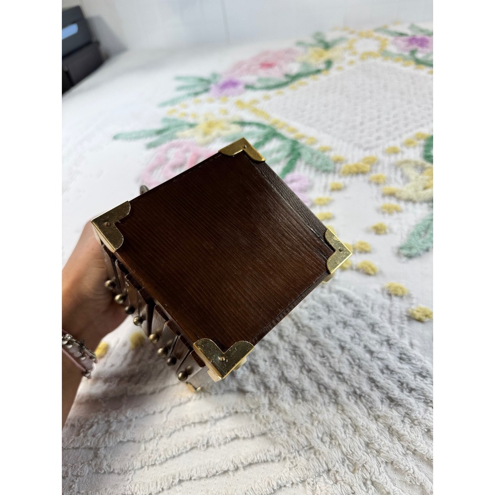 Vintage Gourmet Royale Ltd Wood Coaster Set 6 Piece Brass Trim Storage Box - Picture 3 of 9